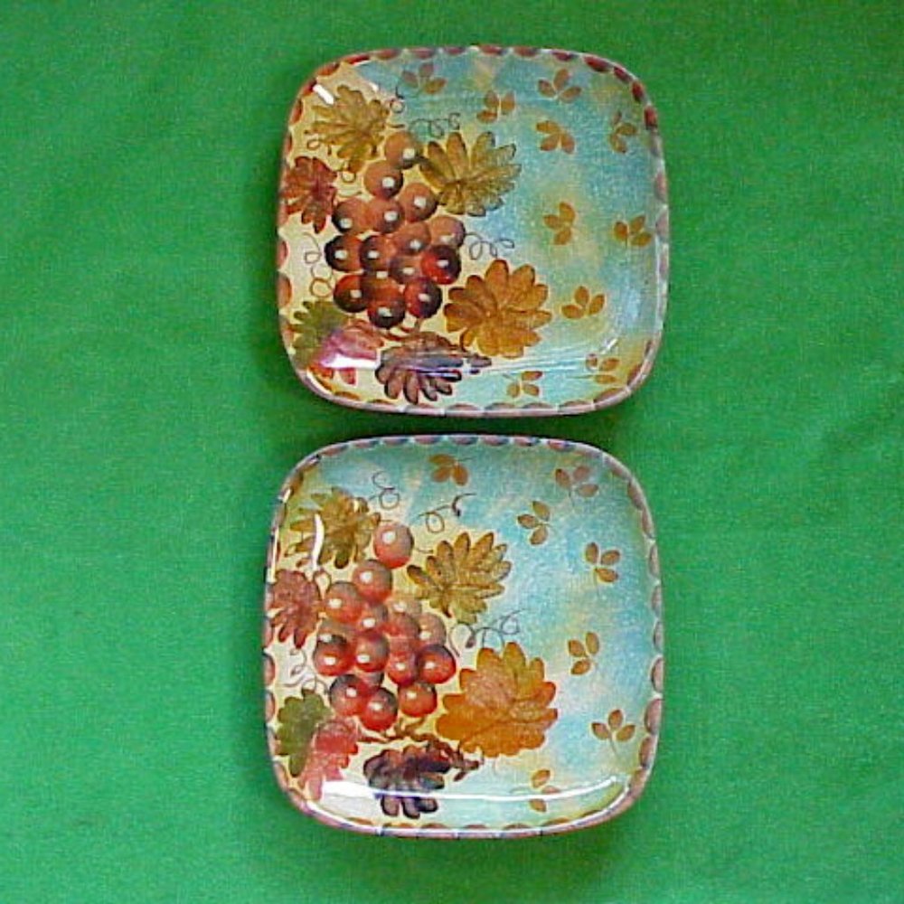 VTG set of handpainted in Italy Square Serving Fruit Wine & Cheese plates 8.5"